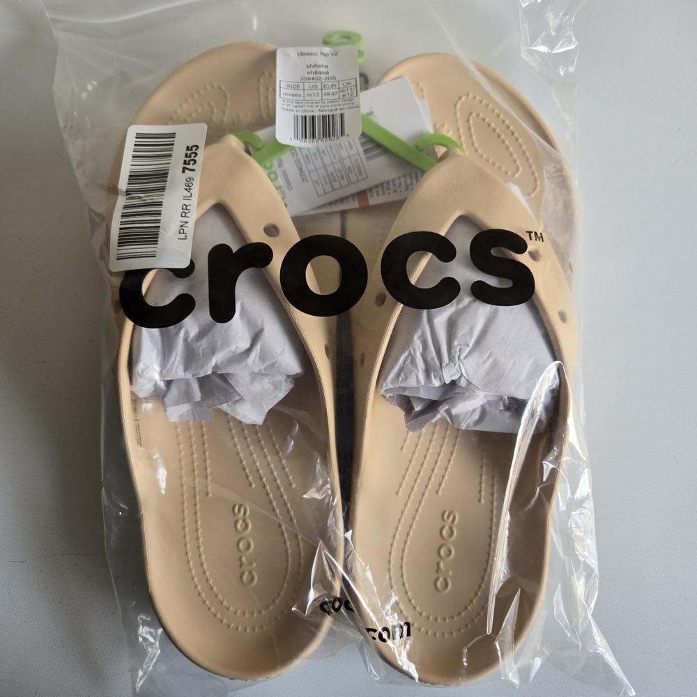 Crocs Classic Flip Flops V2‎ Sandals Beige Shitake Men's 12/ Women's 14 New